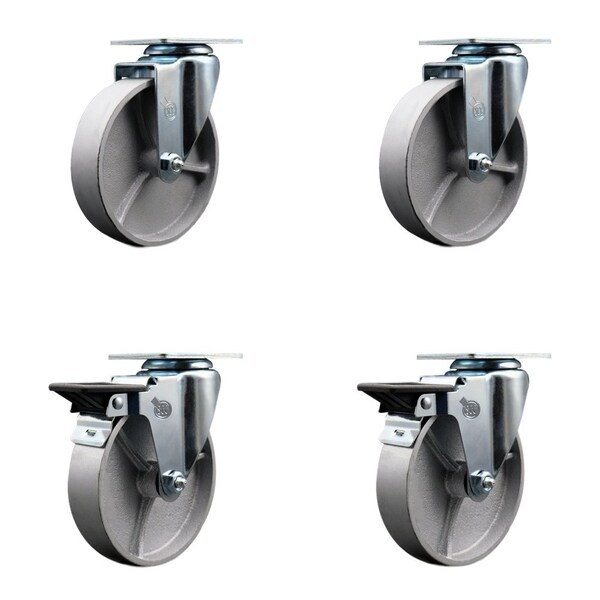 Service Caster 5'' Semi Steel Wheel Swivel Top Plate Caster Set with 2 Posi Brakes, 4PK SCC-20S514-SSS-2-PLB-2 - main